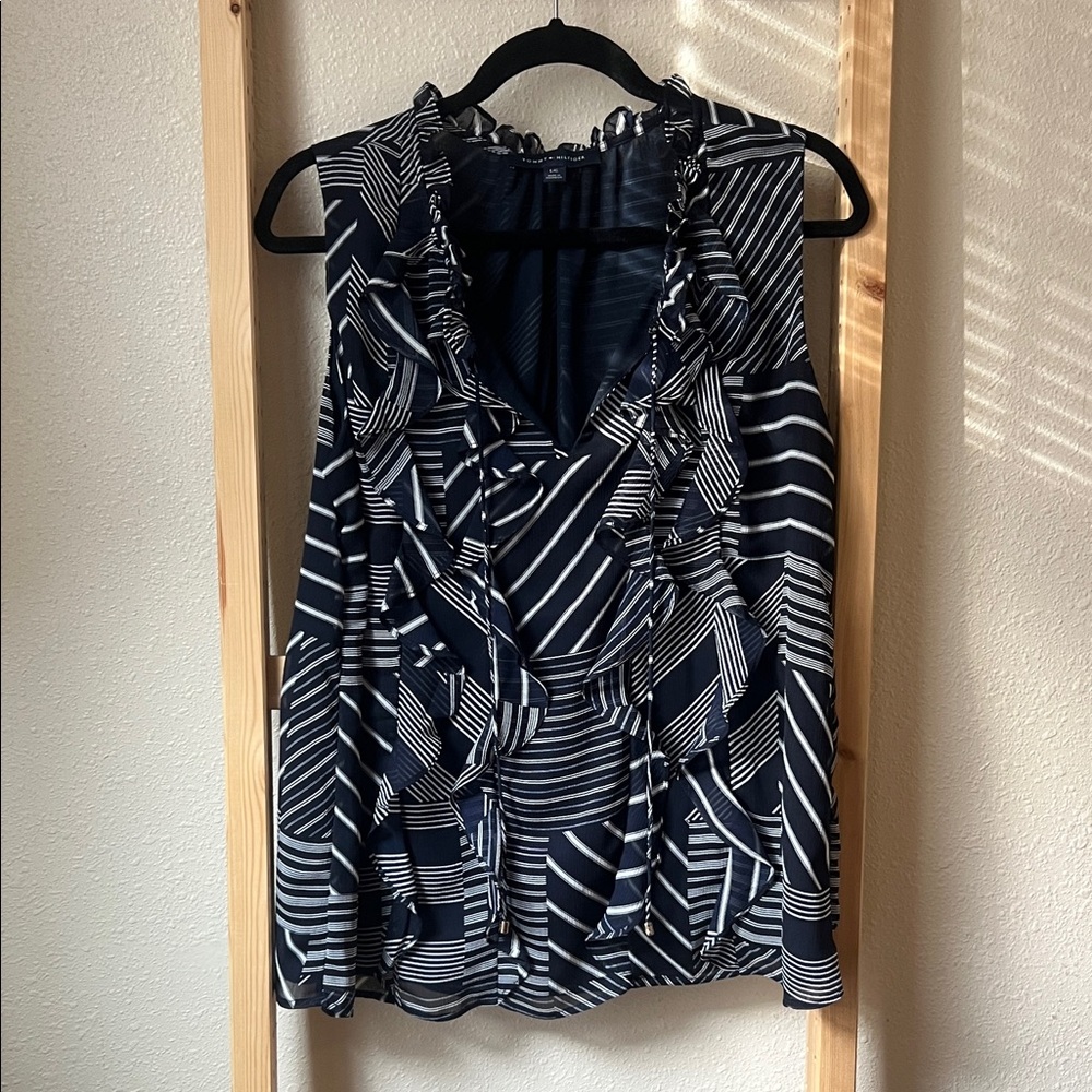 Tommy Hilfiger Navy and White Striped Women's Top